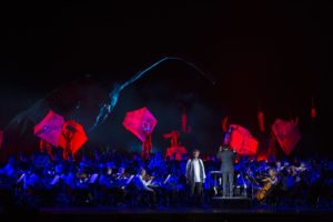 Musicians, dancers and Andrea Bocelli in Tuscany, at Teatro del Silenzio